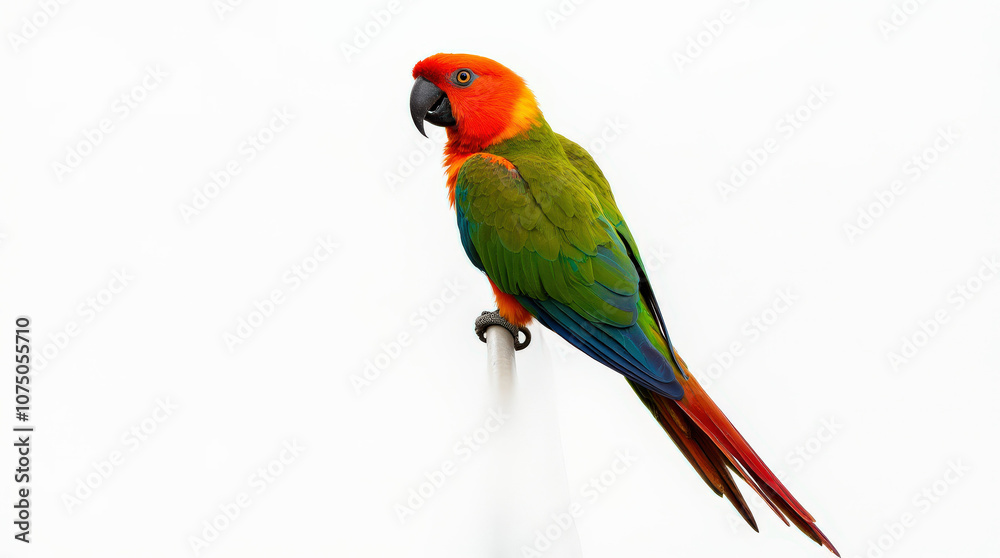 Obraz premium Vibrant Parrot Close-Up Photography on White Background - Perfect for Tropical Wildlife and Nature Themes