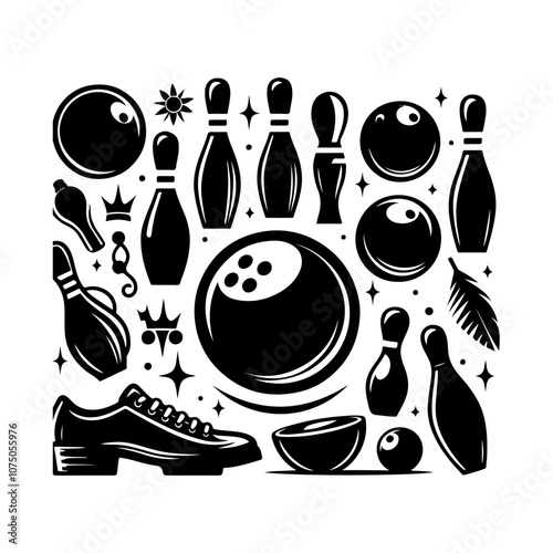 Bowling sports elements set silhouette Bowling ball and pins icon vector illustration