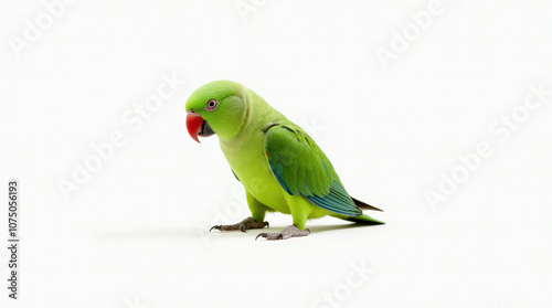 Vibrant Green Parrot Portrait Isolated on White Background - Stunning Pet Bird Photography for Nature Lovers