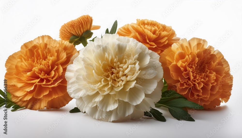 Marigold white on white background isolated. Beautiful flower. Marigold white on white background isolated. Beautiful flower.