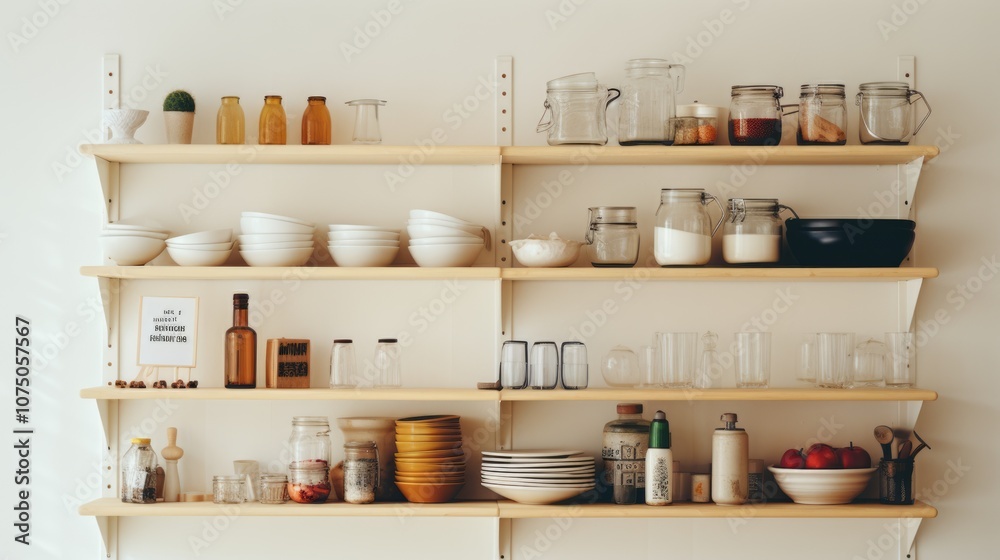 Wooden kitchen shelf on white wall Wooden kitchen shelf on white wall