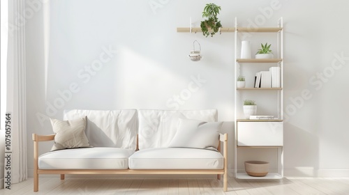 White 4 tiers rack in living room, white and wood colors, diffused light, natural lighting. photo