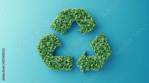 Recycling Symbol Made of Leaves Representing Sustainable Corporate Policies and Carbon Neutrality