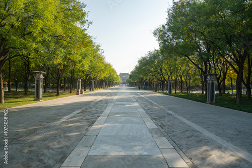 Obraz na płótnie The tree lined avenue at the city gates of Beijing, China w salonie