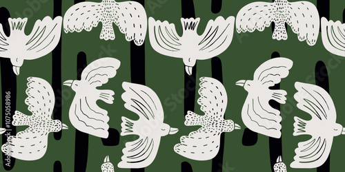 Creative seamless pattern with abstract forms ana birds. Modern design for paper, cover, fabric, interior decor