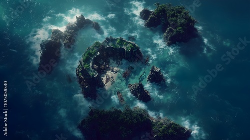 Aerial View for Fantasy RPG Battle Maps, Mystical Tropical Ruins Surrounded by Ocean