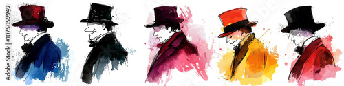 Festive Watercolor Snowmen in Top Hats and Scarves for Christmas Celebrations