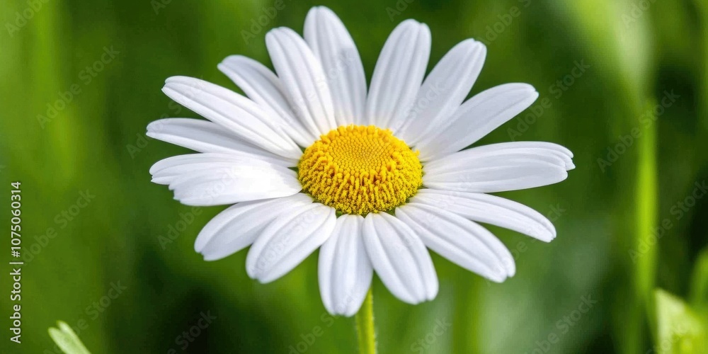 Fototapeta premium Delicate white daisy petals with green foliage backdrop