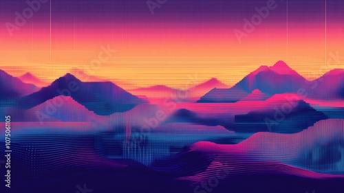 digital pixelated evening mountain background 