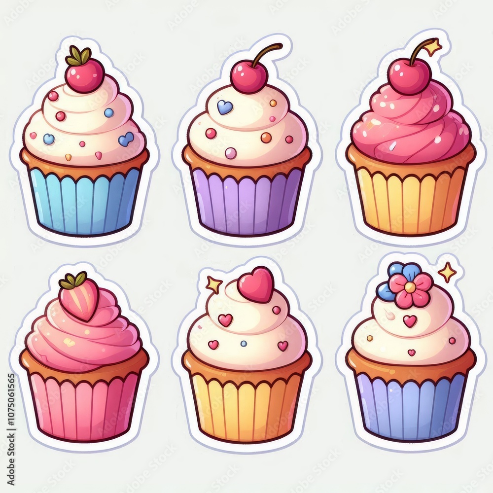 Cupcakes clip art stickers on white isolated background