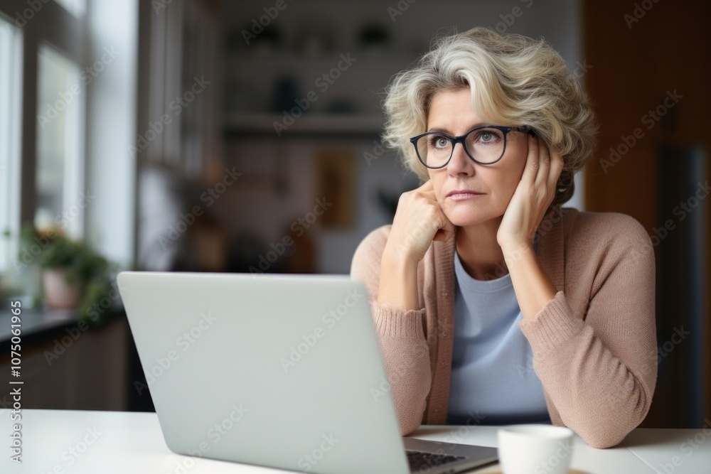 Working from home computer worried glasses. Working from home computer worried glasses.