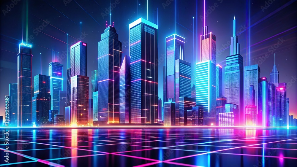 Futuristic City Skyline at Night with Neon Lights Futuristic City Skyline at Night with Neon Lights