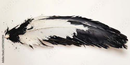 Seabird's feathers matted with black tar, struggling with impaired flight, displaying environmental pollution impact. Detailed portrayal of wildlife affected by oil spill hazards.