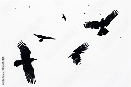 Wallpaper Mural flock of crows or pigeons black outline silhouettes of a group of birds on a white background flying... Torontodigital.ca