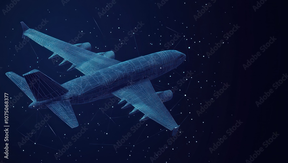 Fototapeta premium Wireframe Airplane in Blue