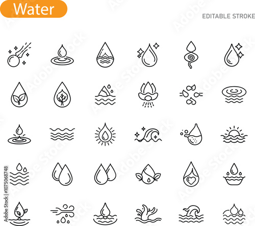 Water Drop Icons Set Line Style Editable Stroke
