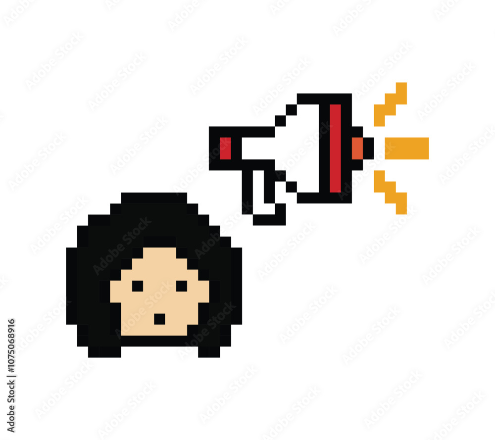Cute pixel cartoon character woman with megaphone announcement speaker information announce decoration 8 bit female girl lady megaphone cartoon pixel game png vector. Cute pixel cartoon character woman with megaphone announcement speaker information announce decoration 8 bit female girl lady megaphone cartoon pixel game png vector.