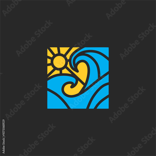 ocean wave and sun vector icon design, suitable use for logo, symbol and element design to describe ocean and sea