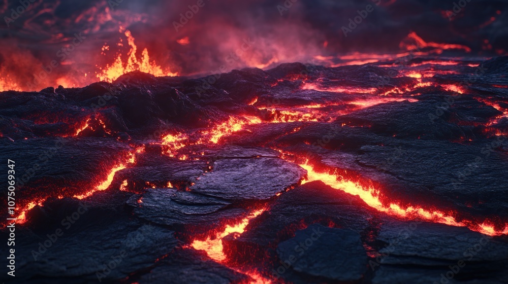 Volcanic Eruption with Fiery Lava Flow Volcanic Eruption with Fiery Lava Flow