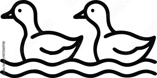 Two elegant ducks gliding gracefully on water. The illustration captures the ducks in a minimal line style 
