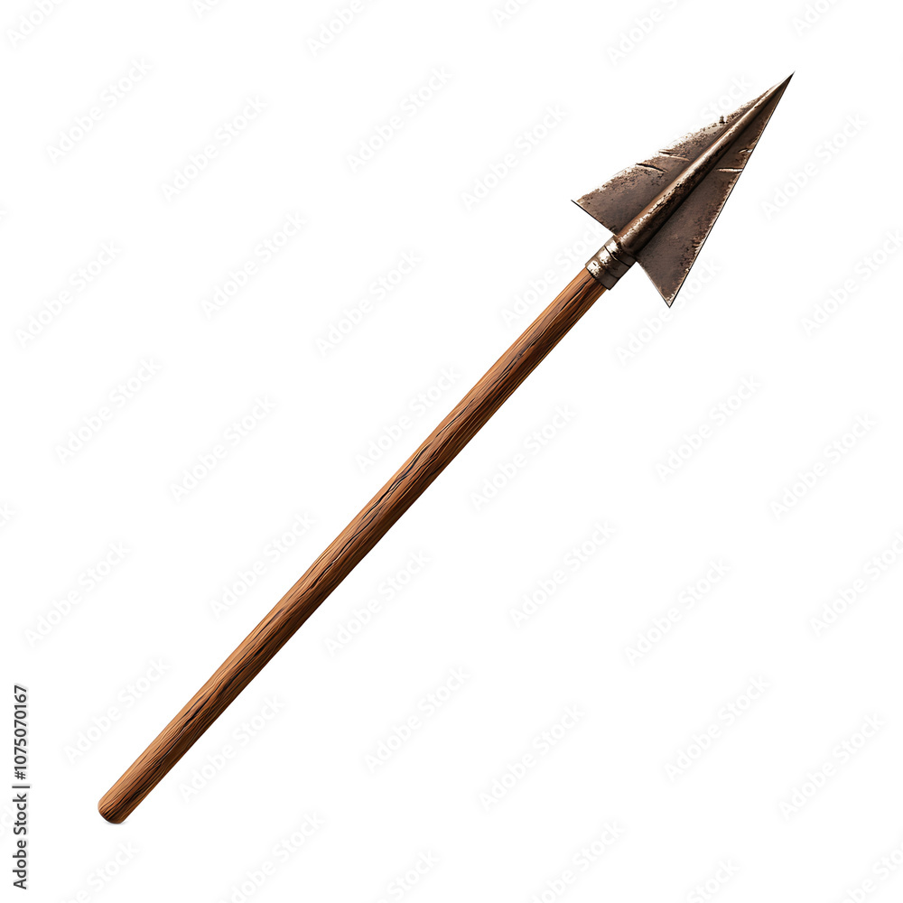 a spear, long wooden shaft with pointed metal tip, realistic finish, isolated on white background a spear, long wooden shaft with pointed metal tip, realistic finish, isolated on white background
