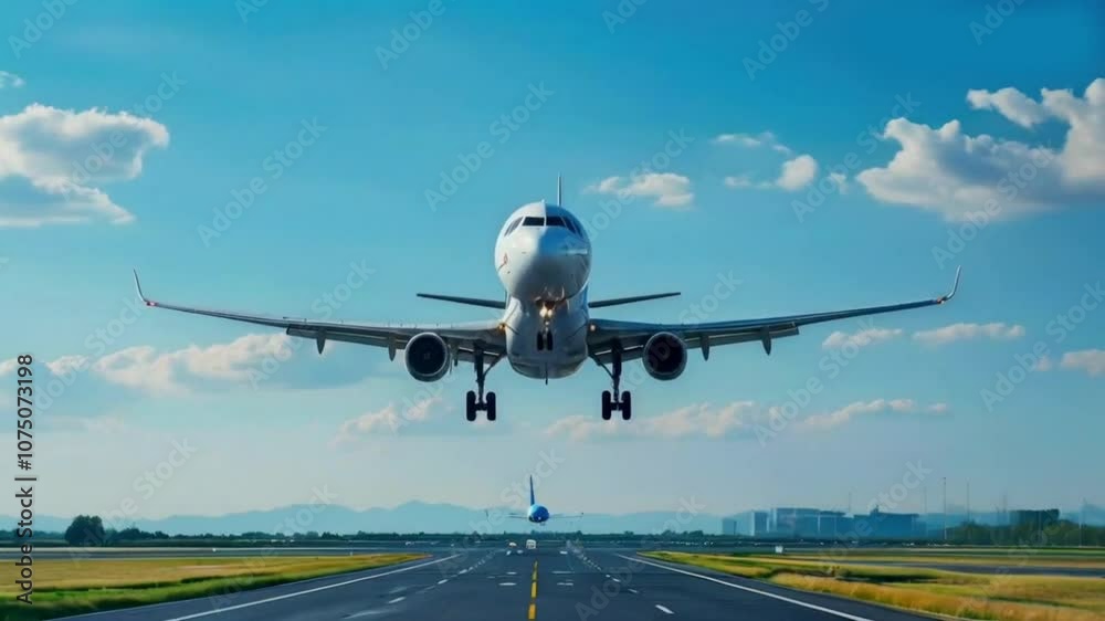 airplane in the sky with clouds airplane at sunset The airplane is landing at the airport above the road blue Aasman High quality HD 4K Video Clip airplane in the sky with clouds airplane at sunset The airplane is landing at the airport above the road blue Aasman High quality HD 4K Video Clip