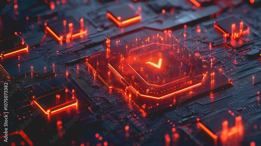 Abstract Representation of Interconnected Data Streams in a Futuristic Network, Featuring Glowing Nodes and a Central Processor Element on a Dark Circuit Board Background Abstract Representation of Interconnected Data Streams in a Futuristic Network, Featuring Glowing Nodes and a Central Processor Element on a Dark Circuit Board Background