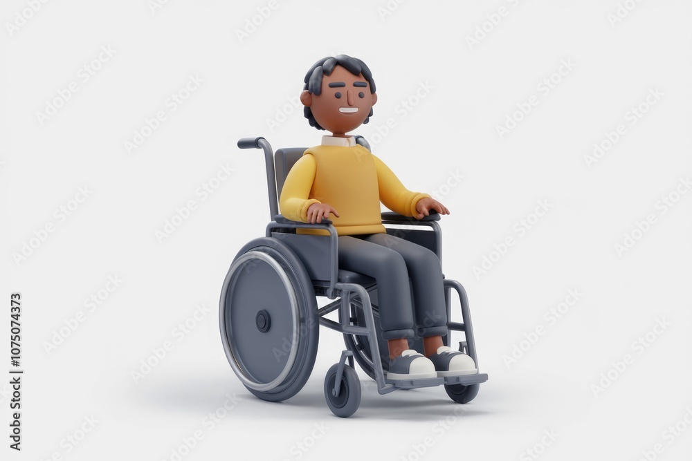 A 3D cartoon man smiles while sitting in a wheelchair. A 3D cartoon man smiles while sitting in a wheelchair.