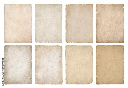 Vintage old paper textures set. Antique ancient parchment background with ripped torn edges