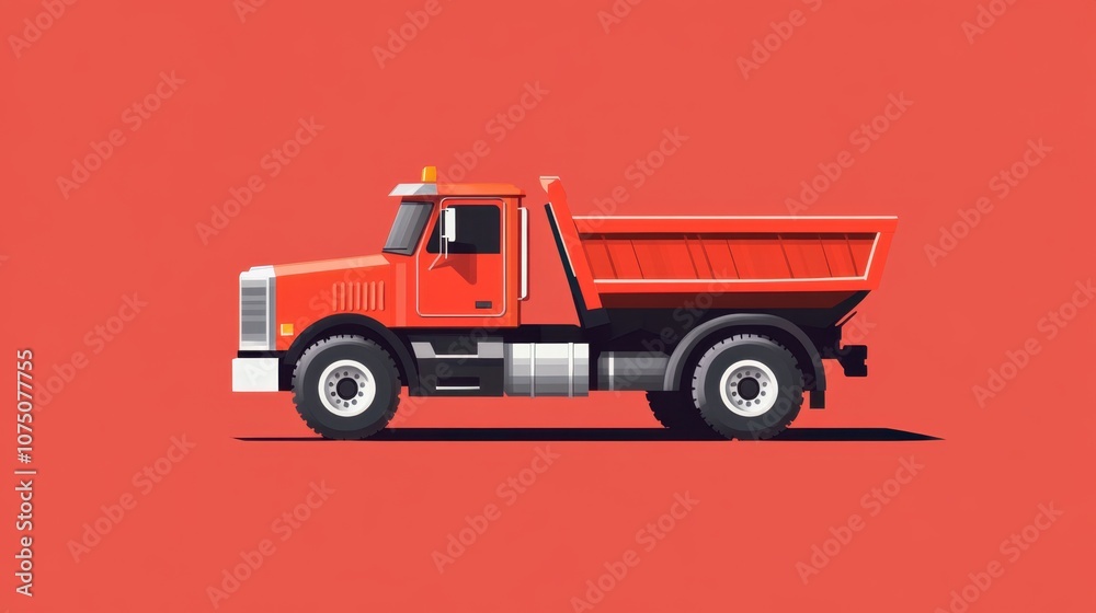 Vibrant Illustration of a Red Dump Truck on a Bold Background, Showcasing its Distinctive Design and Functionality in Construction and Transportation Vibrant Illustration of a Red Dump Truck on a Bold Background, Showcasing its Distinctive Design and Functionality in Construction and Transportation
