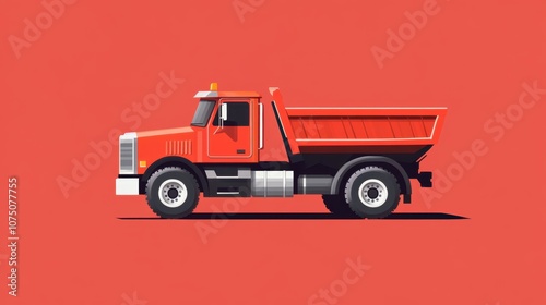 Vibrant Illustration of a Red Dump Truck on a Bold Background, Showcasing its Distinctive Design and Functionality in Construction and Transportation