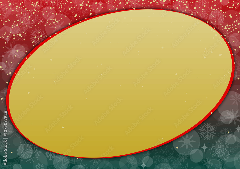 background red and green christmas. golden snow. holiday and celebration. space for text, promotion and creative design.