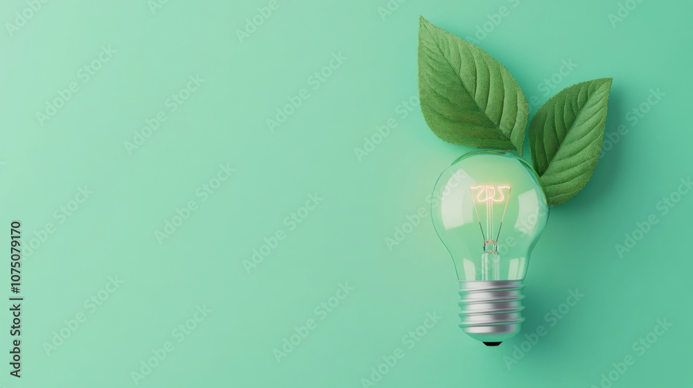 Sustainability Innovation Green Entrepreneurship Lightbulb with Leaves 3D Sustainability Innovation Green Entrepreneurship Lightbulb with Leaves 3D