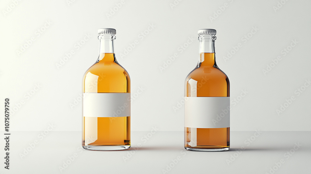 Amber glass bottle with white blank label Amber glass bottle with white blank label