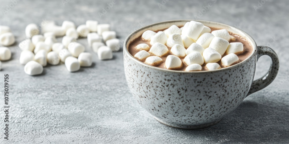A cozy cup of hot chocolate topped with fluffy marshmallows, perfect for a warm treat.