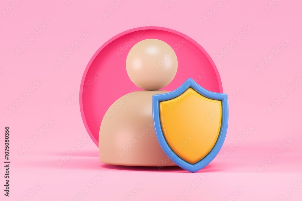 3D illustration of a person protected by a shield. 3D illustration of a person protected by a shield.