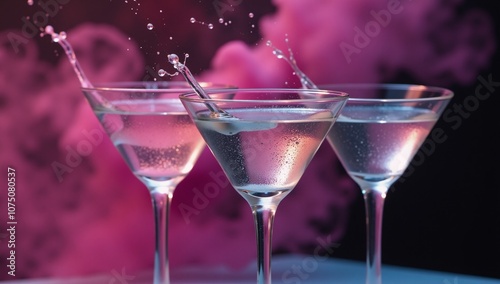 Wallpaper Mural Vibrant-colored martini cocktails against a smoky backdrop with splashes and spills Torontodigital.ca