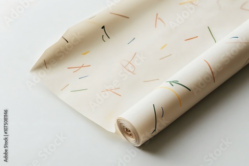 Cream-colored wrapping paper roll with colorful, minimalist line patterns, offering a playful and modern design perfect for creative gift wrapping