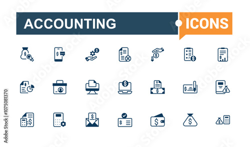 Accounting And Financial icons set in line style. Containing payment, deposit, accounting, financial, investment, management, . Minimalistic web and UI icons. Editable vector icon and illustration.