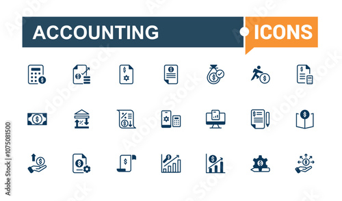 Accounting And Financial icons set in line style. Containing payment, deposit, accounting, financial, investment, management, . Minimalistic web and UI icons. Editable vector icon and illustration.