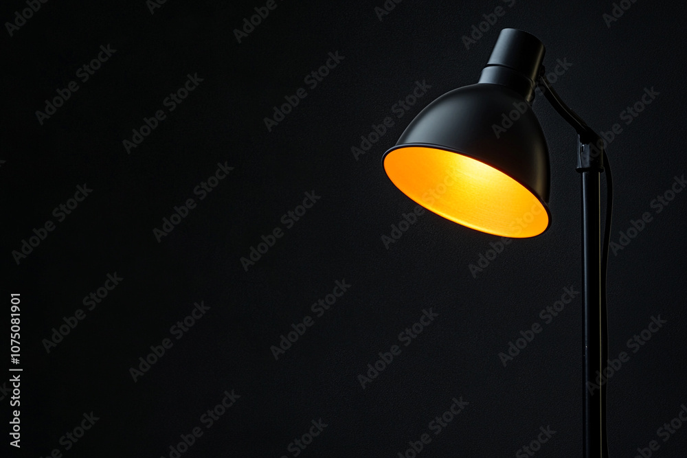 A light shining on a wall with a dark background. The light is casting a shadow on the wall A light shining on a wall with a dark background. The light is casting a shadow on the wall