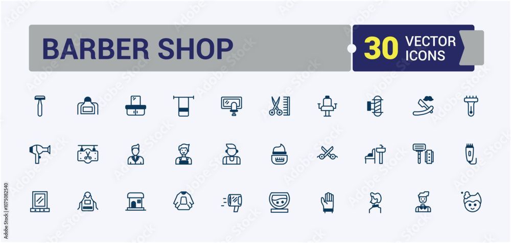 Barber shop vector line icon set. Related to service, dresser, foam, 1man, isolated, white, barber and more. Perfect for logos and infographics. Vector outline icons collection. Barber shop vector line icon set. Related to service, dresser, foam, 1man, isolated, white, barber and more. Perfect for logos and infographics. Vector outline icons collection.