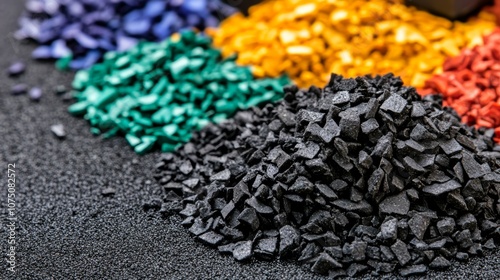 Pile of black coal, fuel, energy, and industrial resource. mining, power generation, combustion. texture, black, mineral. photo