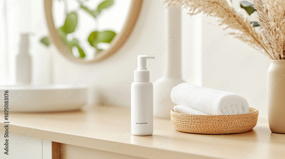 chic digital mockup layout featuring skincare product on vanity table chic digital mockup layout featuring skincare product on vanity table