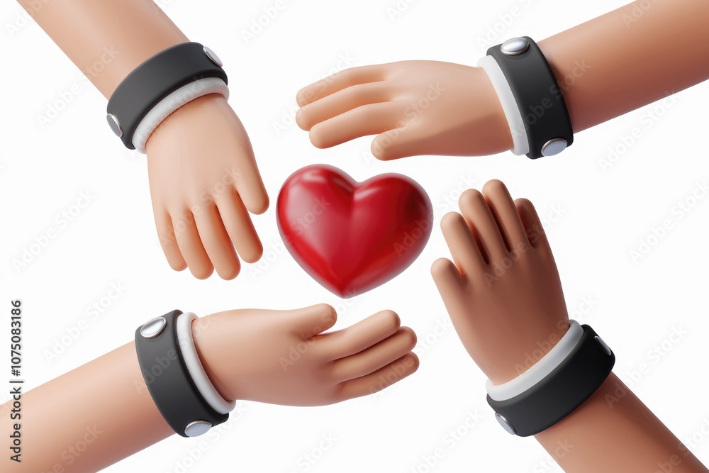 Four hands forming a heart shape symbolizing unity and love. Four hands forming a heart shape symbolizing unity and love.