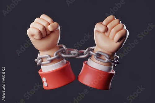 Two clenched fists chained together  representing limitation.