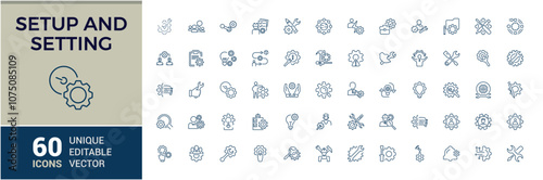 Setup and Setting line icon collections. Includes thin line parameters, productivity, service, operation, engineer and more. Thin outline icons pack. Vector icons editable stroke.