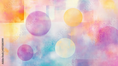 A soft pastel arrangement of circles and squares, merging together to create a gentle abstract pattern that evokes serenity and calmness
