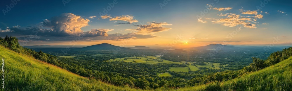 A breathtaking view of Mount Greylock at sunset captures the peaceful beauty of nature and rolling hills in Massachusetts A breathtaking view of Mount Greylock at sunset captures the peaceful beauty of nature and rolling hills in Massachusetts