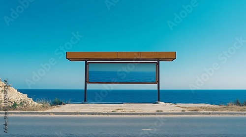 Bus stop frames stunning ocean view for travelers